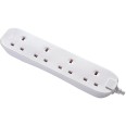 4 Gang 13A Socket Extension Lead Unswitched in White with 5m Cable, BG Masterplug BFG5N-MP