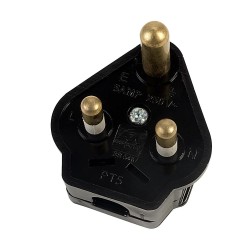 5A Round Pin Plug in Black with Sleeved Pins BS546, Round Pin Sleeved Plug