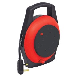 4 Sockets 13A rated Rounded Cassette Cable Extension Reel 15m with Carry Handle Red/Black