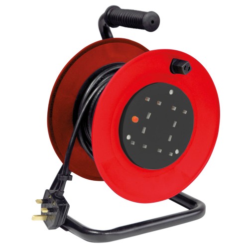 Red and Black 4 x 13A Socket Extension Steel with Stand and 25m Cable for Indoor usage