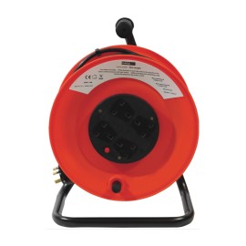 Red and Black 4 x 13A Socket Extension Steel with Stand and 50m Cable for Indoor usage