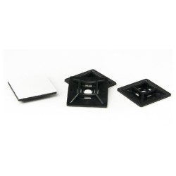 Cable Tie Base Self-adhesive Pad 28x29mm in Black with Centre Hole Fixing Hole (Pack of 100)