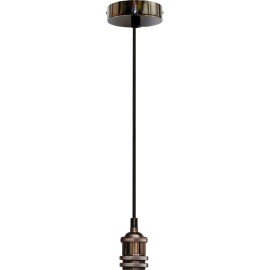 Black Chrome Vintage Pendant Cord Set with E27/ES Lampholder, 1.8m Mains Cord, and Ceiling Rose