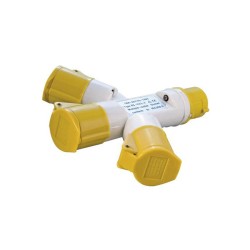 16A 110V 3 Way Cable Splitter, 3-pin Industrial 3 Way Adaptor 110V in Yellow IP44 rated