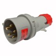 16A 3 Pole + Neutral + Earth 400V Plug IP44 rated in Grey with Red, Lewden PM16/1800FPB Plug