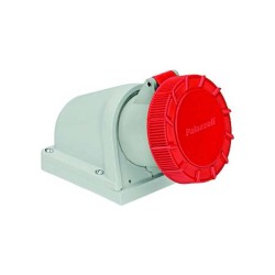 Lewden 63A 5 Pin (3P+N+E) IP67 rated Surface Mounted Angled Round Socket 400V with Red Lid, Lewden 509346