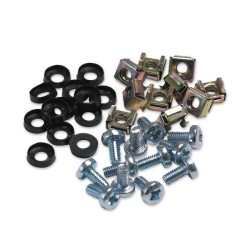 Rack Fixing Set: Cage Nut Pack x 50, M6 Nuts, M6 Bolts, and Plastic Washers