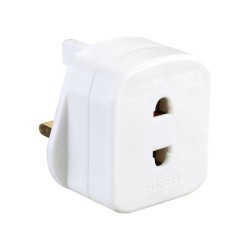 White Shaver Adapter from 2-pin Plug to 3-pin 13A UK Plug for Electric Shaver to be used with UK Mains