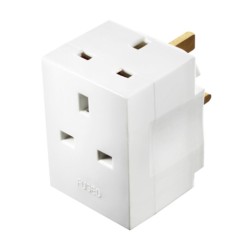 Masterplug Multi-socket Plug Adaptor 3 Way Fused Sockets 13A White Moulded (unswitched) Compact Size