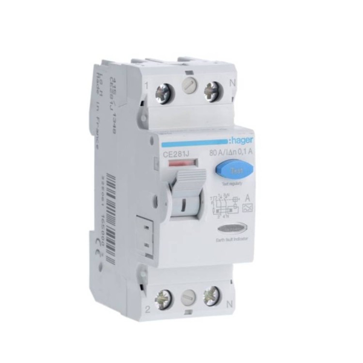 Hager CD283U A-Type RCD 80 Amp 30mA RCCB Trip Double Pole AC and DC Protection 