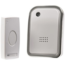 Wireless Door Chime with LED Indicator, 38 Melodies, and Silver Bezel (Wireless Doorbell)