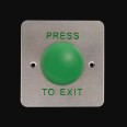 Push-to-Exit Mushroom Release Button, Large Green Button on a Stainless Steel Fascia