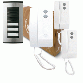 BPT 3 Way Audio Door Entry Kit: Targha 3 Button Panel + 3 White Agata Handsets Kit