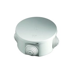 IP65 Weatherproof Round Junction Box with Glands 80mm diameter x 40mm Height, Grey Sealed Junction Box