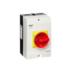 IP65 rated 63A 4 Pole Rotary Isolator Switch in Grey with Padlockable Handle, IMO Stag IS4P63 Isolator Switch