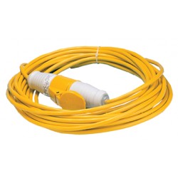 110V 16A 14 metre Site Extension Lead with Plug and Coupler (Yellow Cable)