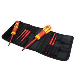 1000V VDE Interchangeable Slim Bladed Screwdriver Set in a Compact Black Fabric Storage Pouch CK Tools T4925