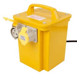 3.3kVA Portable Tool Transformer 230V to 110V IP44 Yellow Single Phase with 2x 16 Sockets with 2m Cable and 3-pin BS Plug