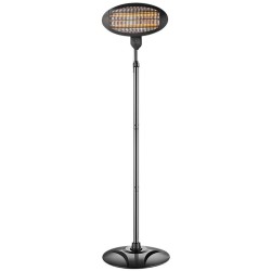 2000W Quartz Pedestal Heater in Polished Black for Outdoor Patio Heating IPX4