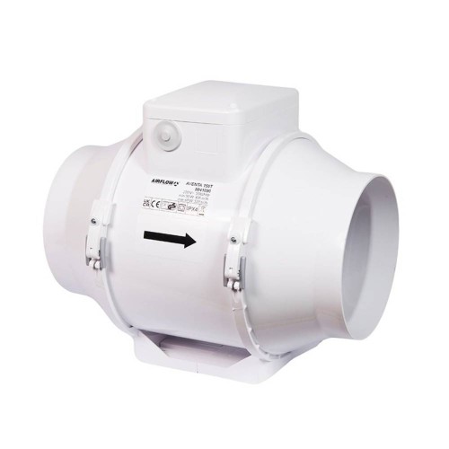 Airflow Aventa 6 inch (150mm) In-Line Fan with Over-run Timer 552m3/hr and 2-Speeds, Mixed Flow Extractor Fan, Airflow 9041090