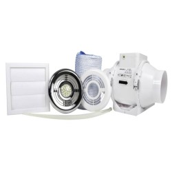Airflow Aventa In-Line Shower Fan Kit with Timer AV 100T, 6m Flex Duct, Ties, Extract Valve, and External Grille, Airflow 9041407 Mixed Flow Fan