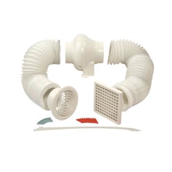 Manrose SCF200TN 100mm 4inch In-Line Centrifugal Fan Kit with Timer, 6m PVC Duct, Round and Square Grill, Cable Ties and Fixings