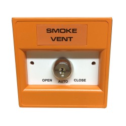 Orange 3 Position Keyswitch Call Point with "Smoke Vent" Label, Open/Auto/Close Callpoint