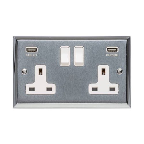 2 Gang Switched Socket with USB Charger