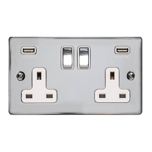 2 Gang 13A Socket with USB Charger Flat Plate