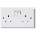 2 Gang 13A Switched Double Socket Square Edge White Plastic - buy 50 for £65 + VAT!