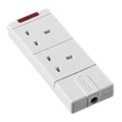 13Amp 2 gang trailing socket, white twin extension socket with neon