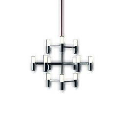 Nemo Crown Minor 12 Light Polished Chrome Chandelier with Glass Diffusers Designed by Jehs and Laub