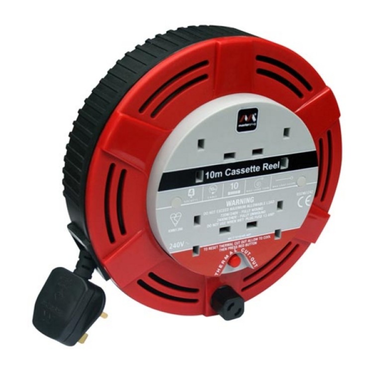 Masterplug MCT1010/4R-MS Four Gang Casette Reel, 10m cable, 10A