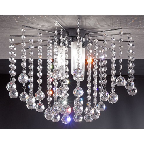 Glam Semi-Flush 3 Lamps Fitting with Crystal Beads, Chrome and Crystal Franklite FL2139/3 IP44 light