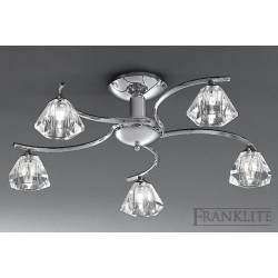 Twista 5 Lamps semi-flush ceiling light, Twista FL2162/5 chrome support and clear glass diffusers