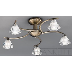 Twista 5 lights semi-flush ceiling light, Franklite FL2163/5 bronze lamp with acid glass