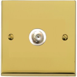 Low Profile 1 Gang Single Satellite Socket in Polished Brass and White Trim (Richmond Elite)