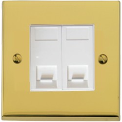 2 Gang Master Phone Socket in Polished Brass Low Profile Plate and White Trim, Richmond Elite