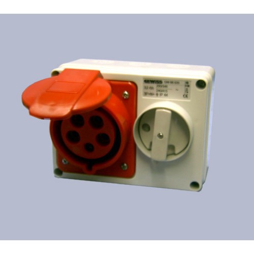 IP44 Fixed Interlocked Horizontal Switched Red Socket With Bottom Protected - 3P+N+E 32A 400V 6H SBF