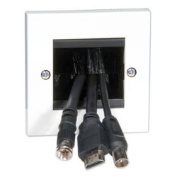 1 Gang 2 Module Wide Cable Entry/Exit Plate with Black Brush on White Plastic Plate
