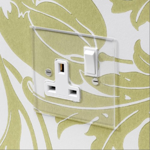 1 Gang 13A Switched Single Socket in Invisible Plate with Plastic Insert and Rocker