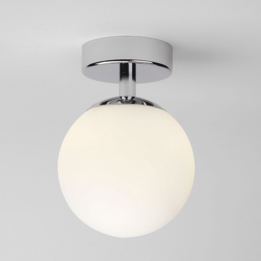 Denver Bathroom Ceiling Light in Polished Chrome with White Opal Glass Globe Diffuser
