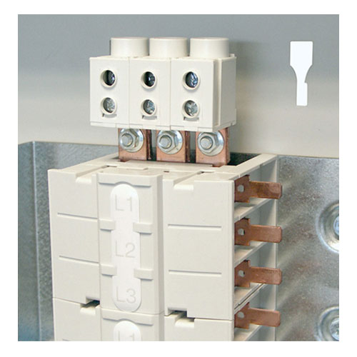 Hager Invicta 3 Type B Distribution Boards - The Top Tap Off; 100A top tap off allows for board extensions or MCBs up to 100A with a connection kit.