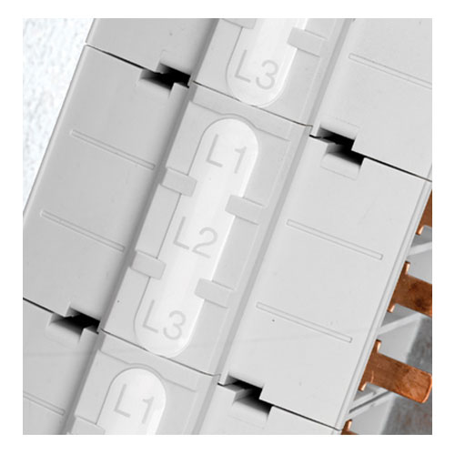 Hager Invicta 3 Type B Distribution Boards - The Clear Labelling; L1, L2, L3 on the moulding are visible with and without the front cover fitted, which show through the cover for ease of line identification.