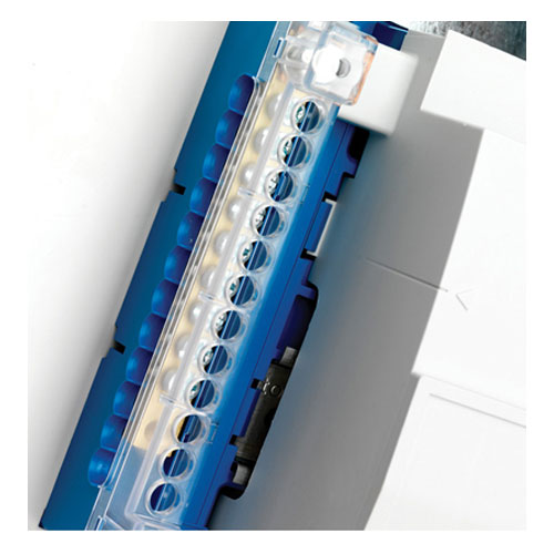 Hager Invicta 3 Type B Distribution Boards - The Shrouded Neutral Bar; Clear shrouded neutral bar to IP2X allows the contractor to install cables without removing the shroud. This ensures safe and easy installation.