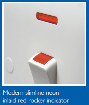 BG Nexus White Plastic Switches and Sockets - Features - Modern slimline neon inlaid red rocker indicator