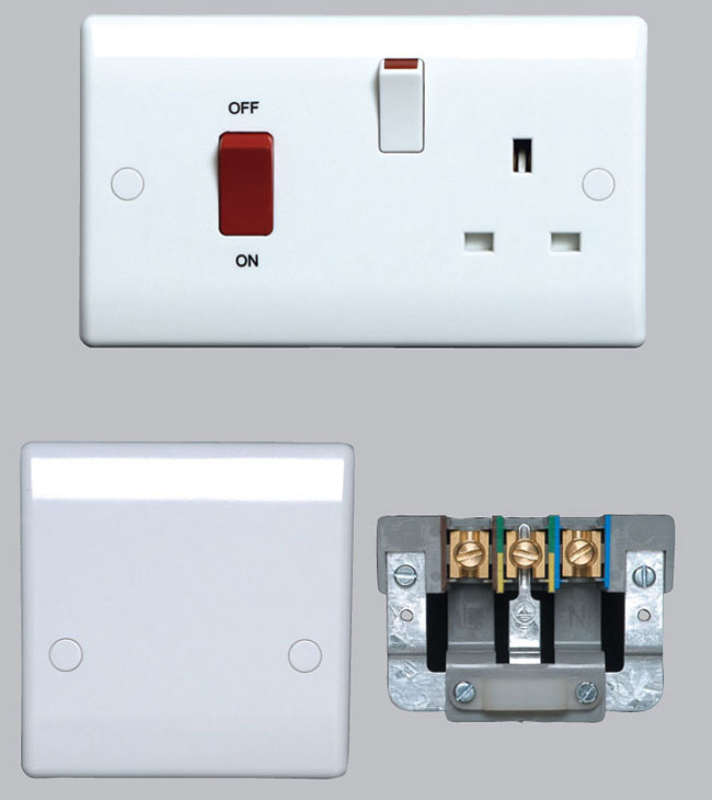 Superior quality and stunning good looks - the BG Nexus White Plastic 45A DP Cooker Control Unit with 13A Socket and Neon and the single blank plates.