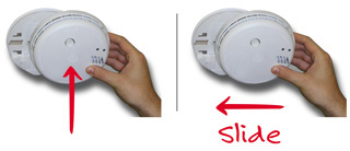 Once you have replaced the battery, offer the alarm back up to the baseplate and slide back on - the reverse of removing it. Go to your fuseboard/consumer unit and switch the mains power to the alarm back on. The green light on the alarm should now be on constantly. Finally, test the alarm using the test button - see the 'How to test your alarms' section.