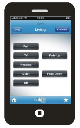 Remotely control the Rako Dimming System with the free Rako iPhone App