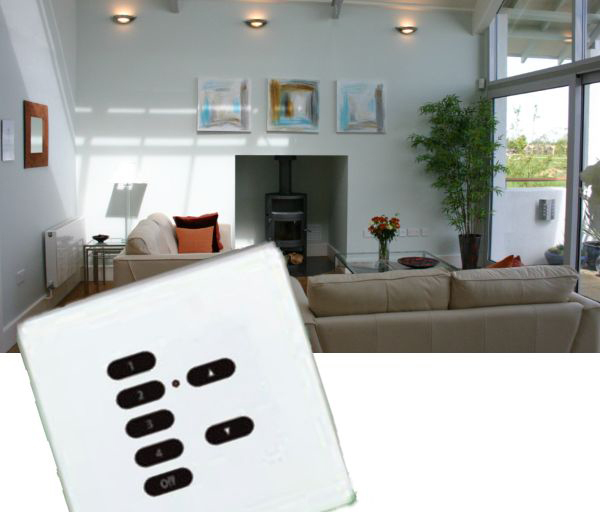 Rako Wireless Dimmers for the Living Area - In the living room or the living area you can install the Rako Wireless Dimmers for controlling the lighting system.
